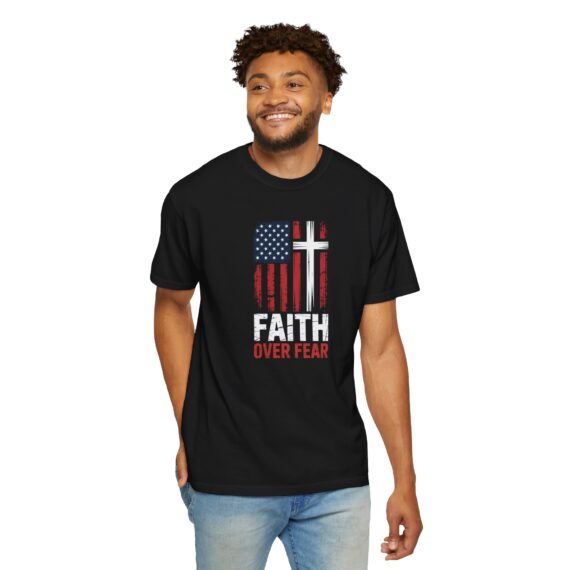 Faith Over Fear T-Shirt - American Flag & Cross Christian Tee