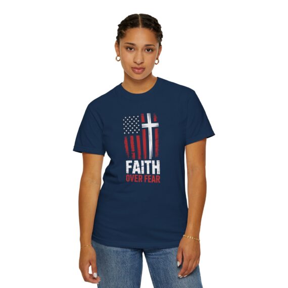 Faith Over Fear T-Shirt - American Flag & Cross Christian Tee