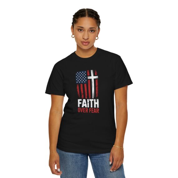 Faith Over Fear T-Shirt - American Flag & Cross Christian Tee