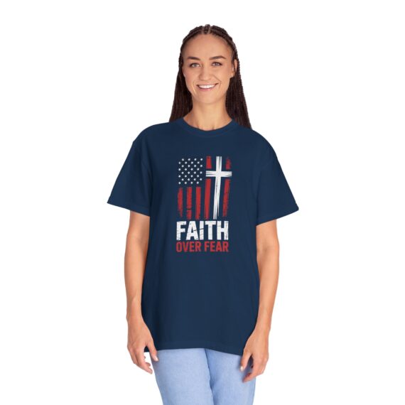 Faith Over Fear T-Shirt - American Flag & Cross Christian Tee